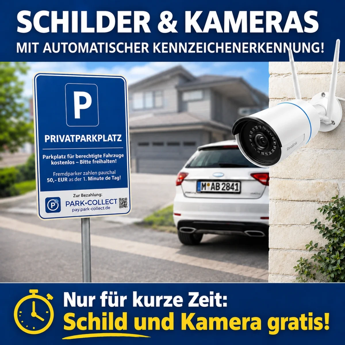 KI-Kamera zur automatischen Kennzeichenerkennung auf einem Privatparkplatz